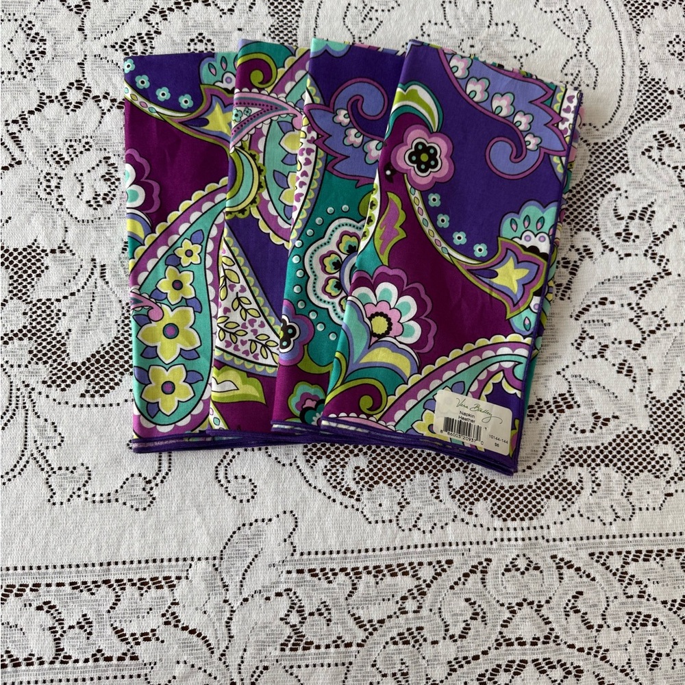 Vera Bradley Heather Cloth Napkins Floral Paisley 100% Cotton NWT